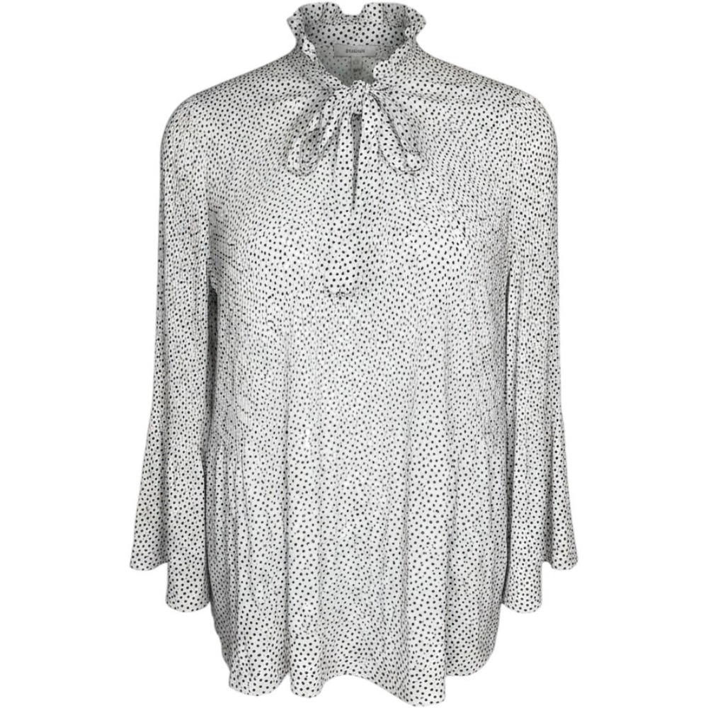 River Island Plus Polka Dot Pussybow Blouse US 16 White Black Ruffle Neck Plisse